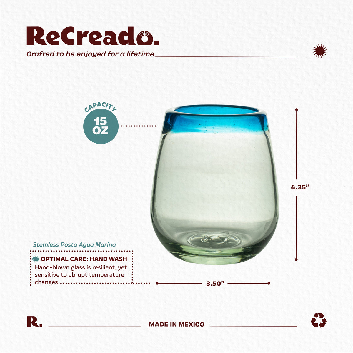 Set de 6 Vasos Stemless Posta Agua Marina